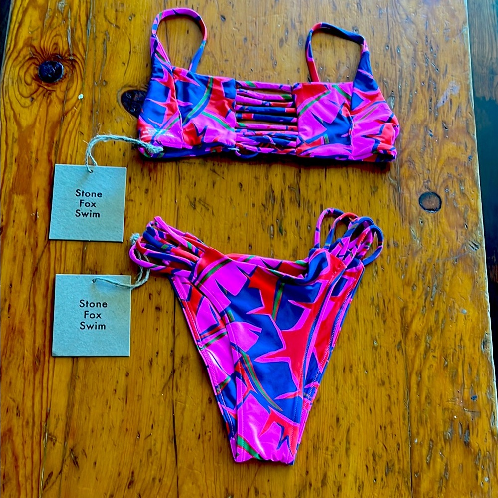 Stone Fox Swim Pink and Blue Bikini Set